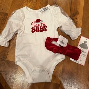Rare‎ editions long sleeve Christmas holiday onesie and matching headband 6-9